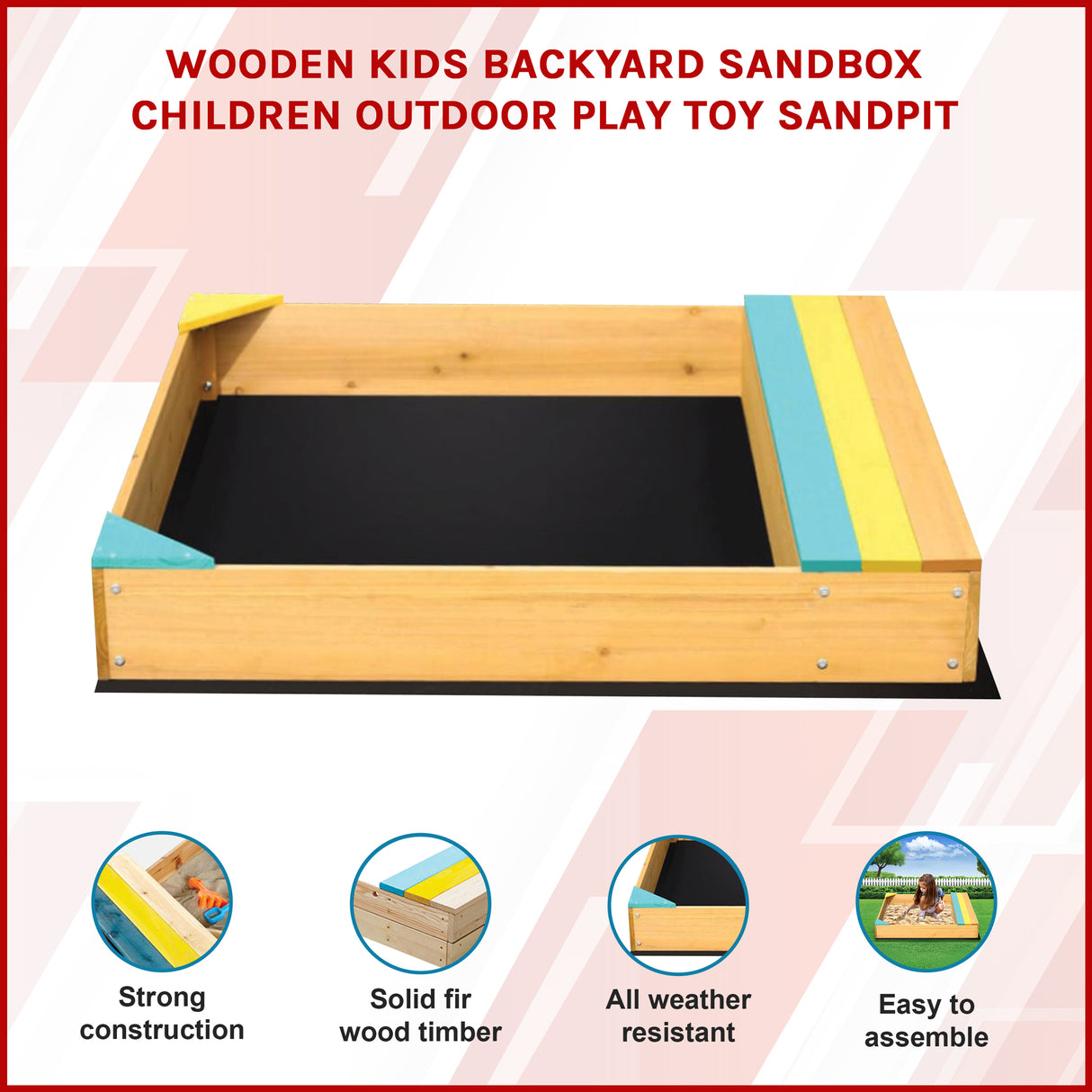Wooden Kids Backyard Sandbox Children Outdoor Play Toy Sandpit