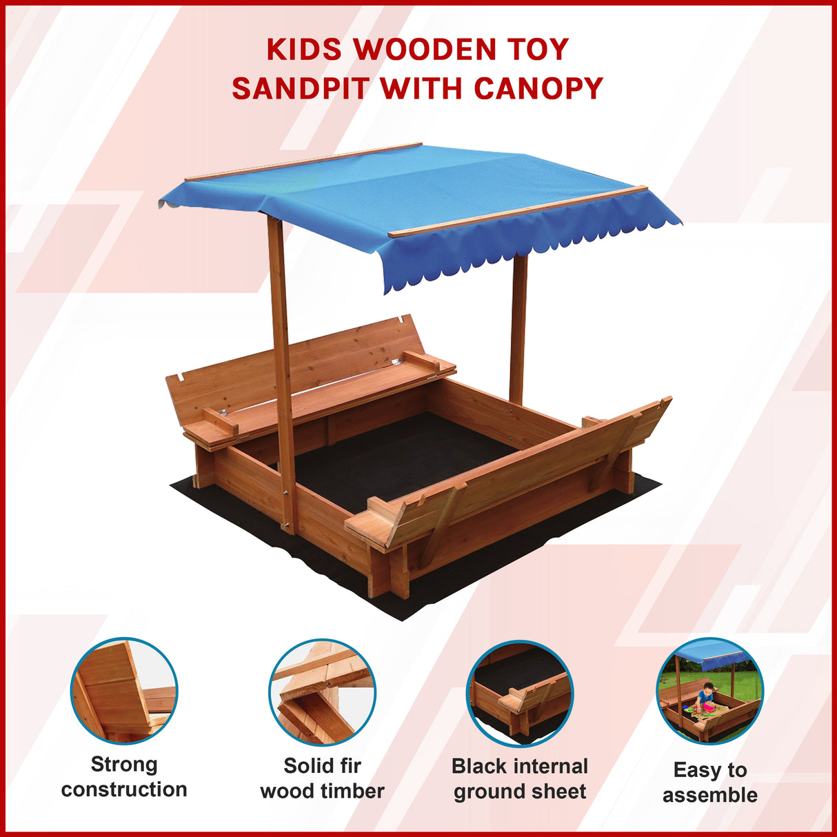Kids Wooden Toy Sandpit with Canopy