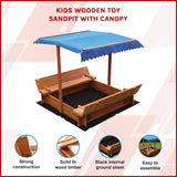 Kids Wooden Toy Sandpit with Canopy - Front View