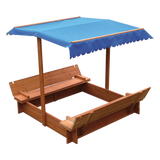 Kids Wooden Toy Sandpit with Canopy - Close-Up Angle