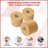 Premium Rigid Sports Strapping Tape - 3 Rolls of 50mm X 13.7M - Front View