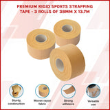 Premium Rigid Sports Strapping Tape - 3 Rolls of 38mm X 13.7M - Front View