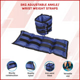 5kg Adjustable Ankle/Wrist Weight Straps - Front View