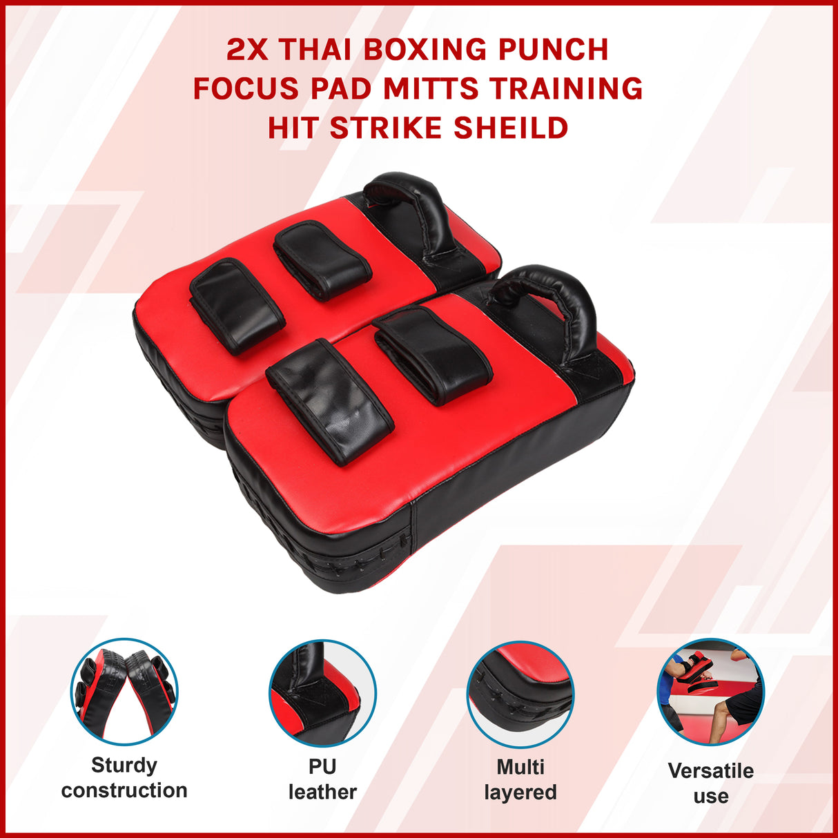 2 x Thai Boxing Punch Focus Pad Mitts Training Strike Shields Set