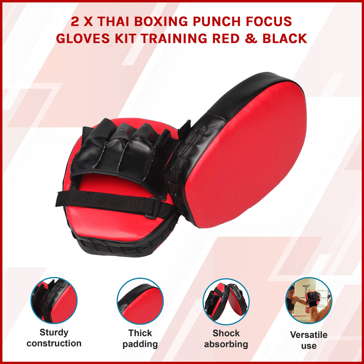 2 x Thai Boxing Punch Focus Gloves Kit Training Red & Black Pads
