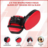 2 x Thai Boxing Punch Focus Gloves Kit Training Red & Black Pads - Rear View