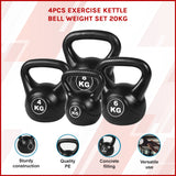 4pcs Exercise Kettle Bell Weight Set 20KG - 45-Degree Angle