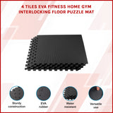 4 Tiles EVA Interlocking Gym Floor Mats &ndash; Home Fitness Puzzle Exercise Mat Set
