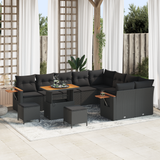Garden Sofa Set with Cushion 13 pcs Black Poly Rattan - Front View