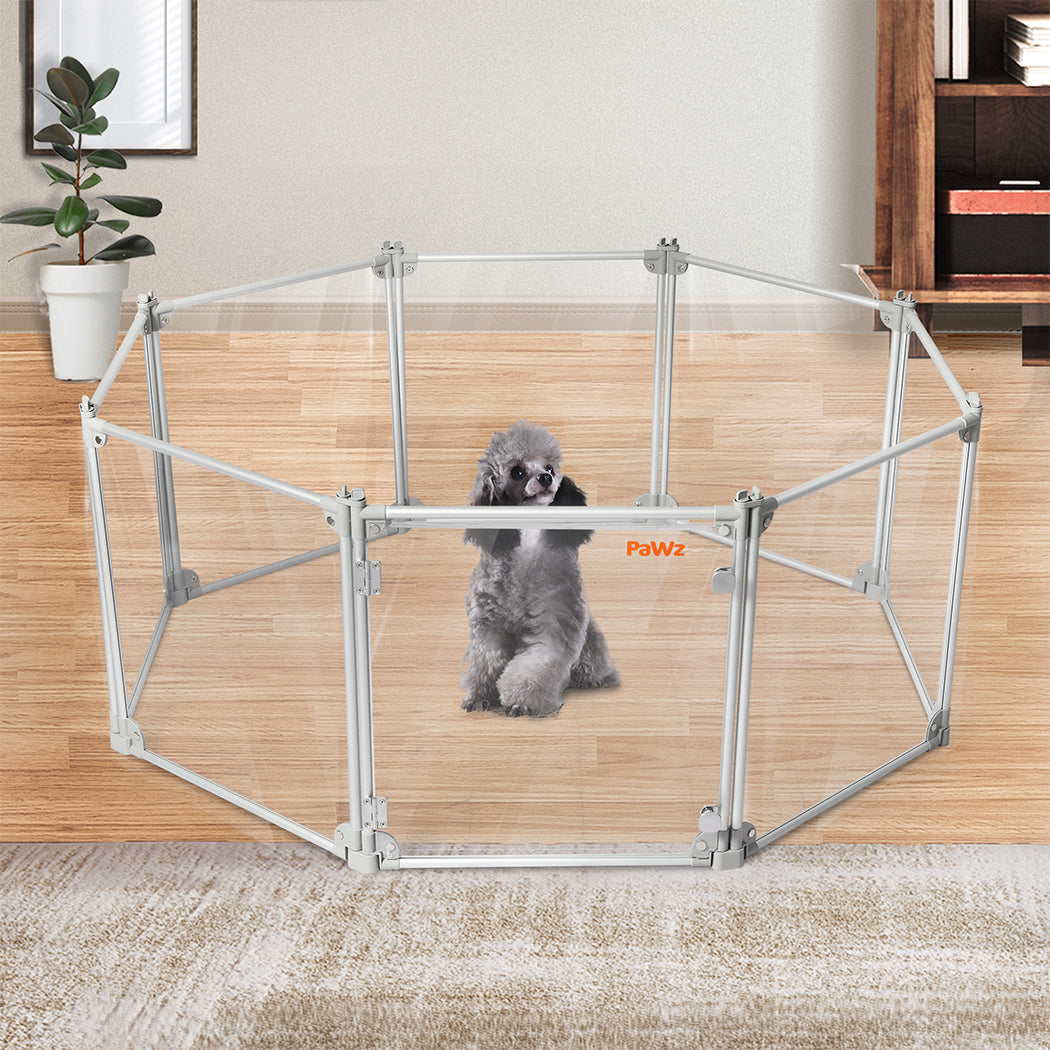 Pawz Pet Playpen Transparent Acrylic Clear Folding Dog Fence Kennel 8 Panel-2018816934879039494