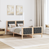 Bed Frame with Headboard Dark Grey 135 x 190 cm Solid Pine Wood - Top-Down View