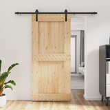 Sliding Door Natural and Black 95 x 210 cm Solid Pine Wood - Front View