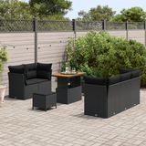 Garden Sofa Set 8 pcs Black Poly rattan and powder-coated steel - Side View