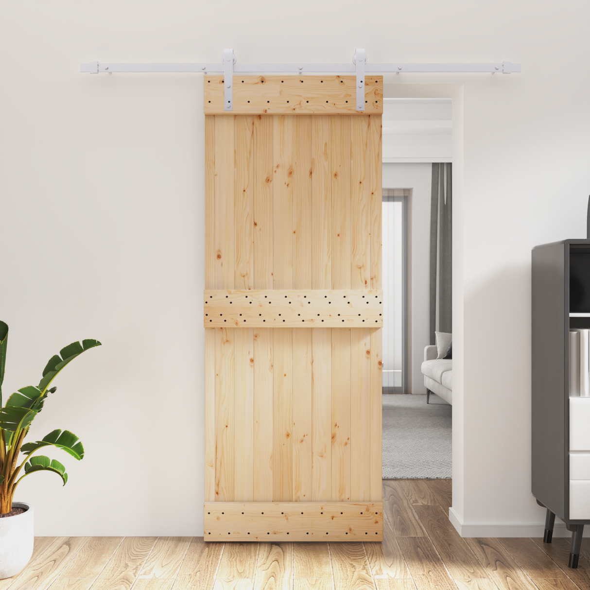 Sliding Door Natural and White 80 x 210 cm Solid Pine Wood