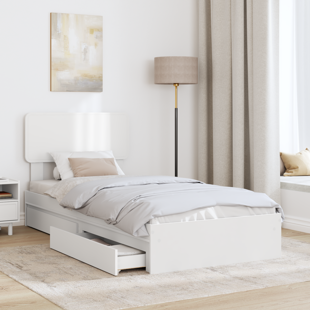 Storage Bed with Drawer White 90 x 190 cm Engineered Wood