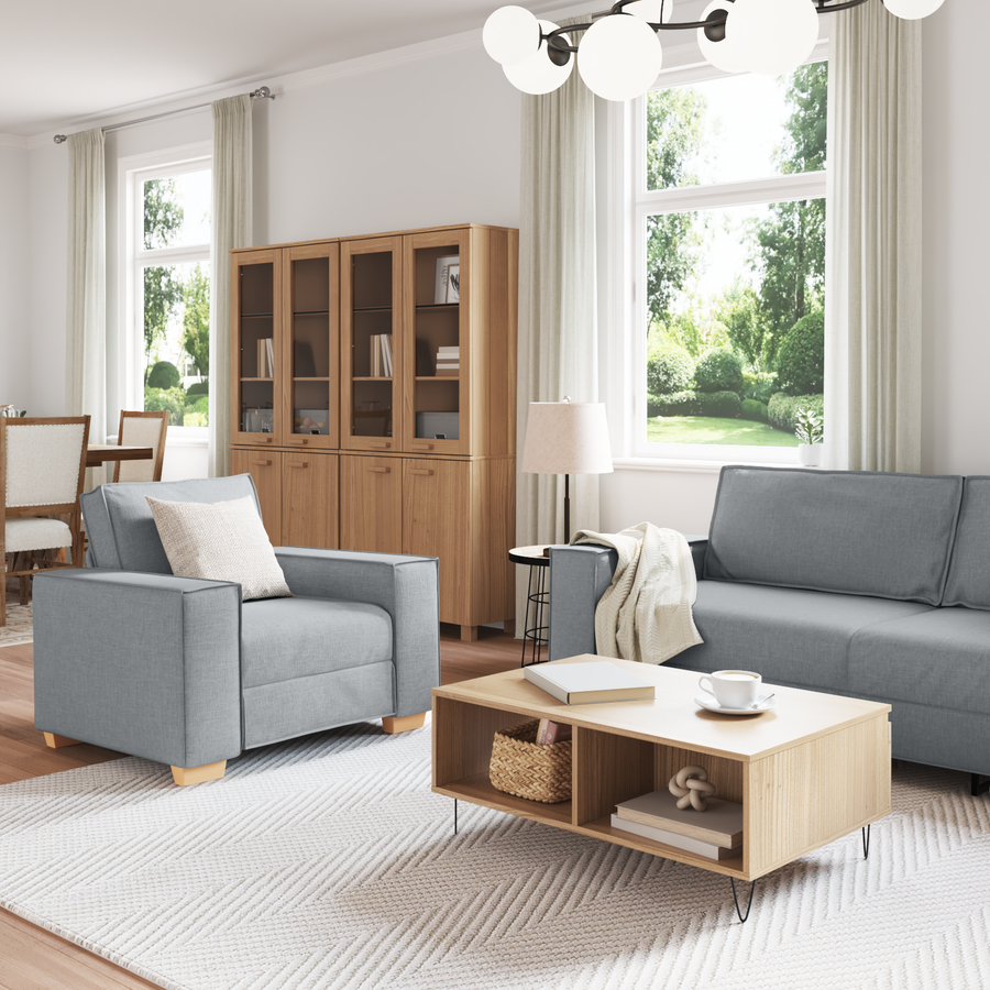 Sofa 3 pcs Light Grey Linen-blend fabric