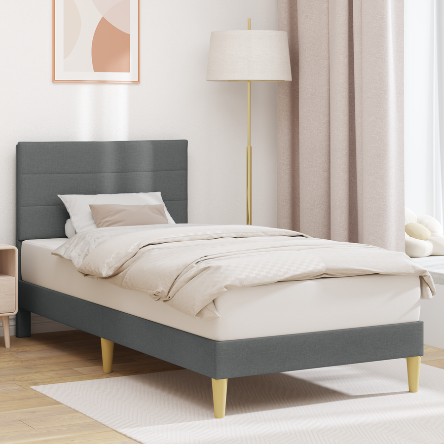 Bed Frame with Headboard Dark Grey 90 x 190 cm Fabric