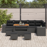 Garden Sofa Set with Cushion 10 pcs Black Poly Rattan - Side View