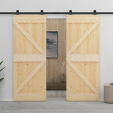 Sliding Door 2 pcs Natural and Black Solid Pine Wood
