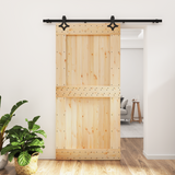 Sliding Door Natural and Black 100 x 210 cm Solid Pine Wood