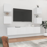 6 Piece TV Cabinet Set White Engineered Wood - Front View