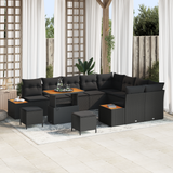 Garden Sofa Set with Cushion 12 pcs Black Poly rattan - Front View
