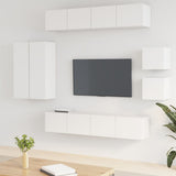8 Piece TV Cabinet Set White Engineered Wood - Front View