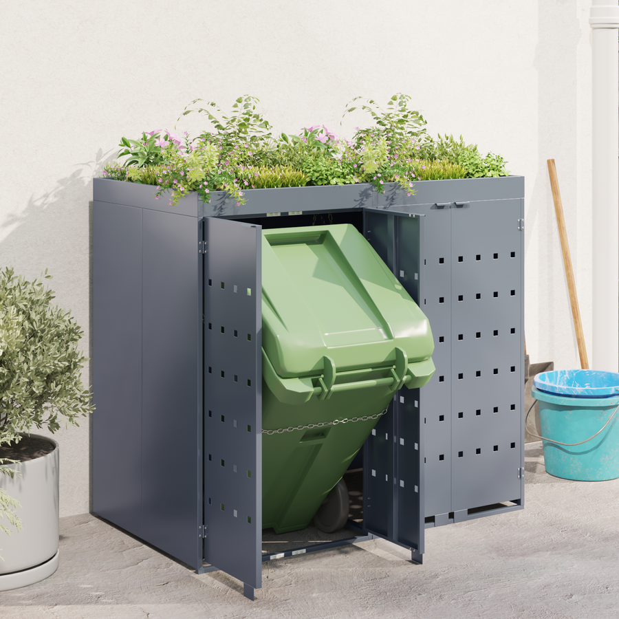 Wheelie Bin Storage for 2 Bins Light Grey 136 x 77,5 x 121,5 cm