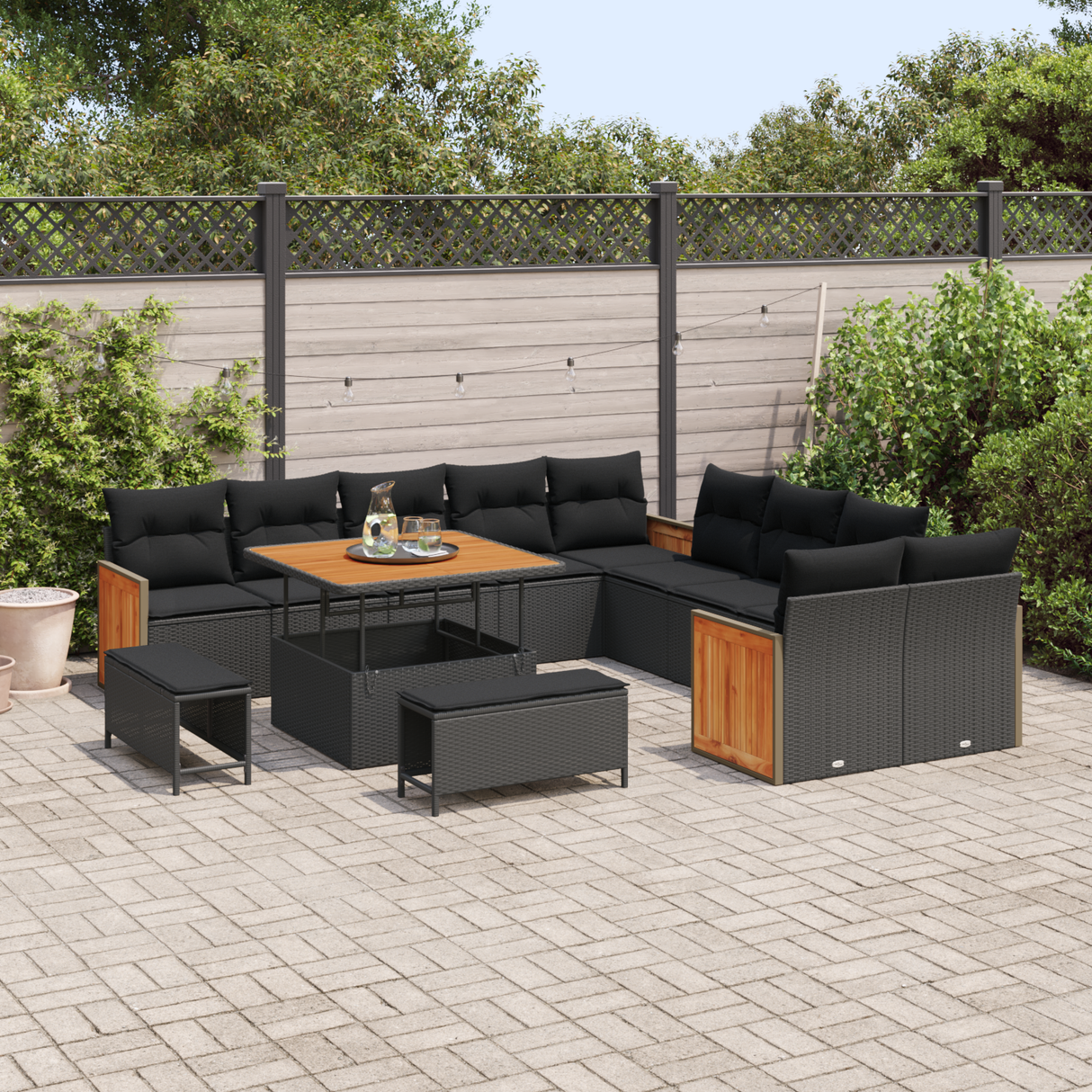 Garden Sofa Set with Cushion 17 pcs Black Poly Rattan