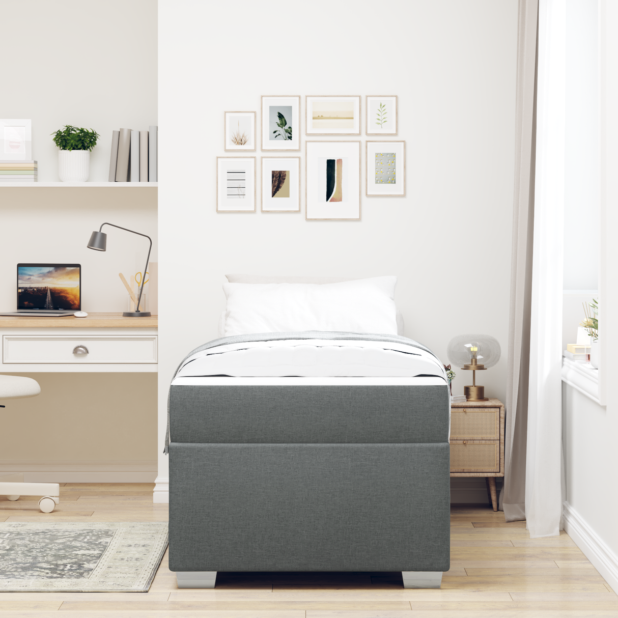 Bed Frame with Mattress Dark Grey 90 x 190 cm Fabric