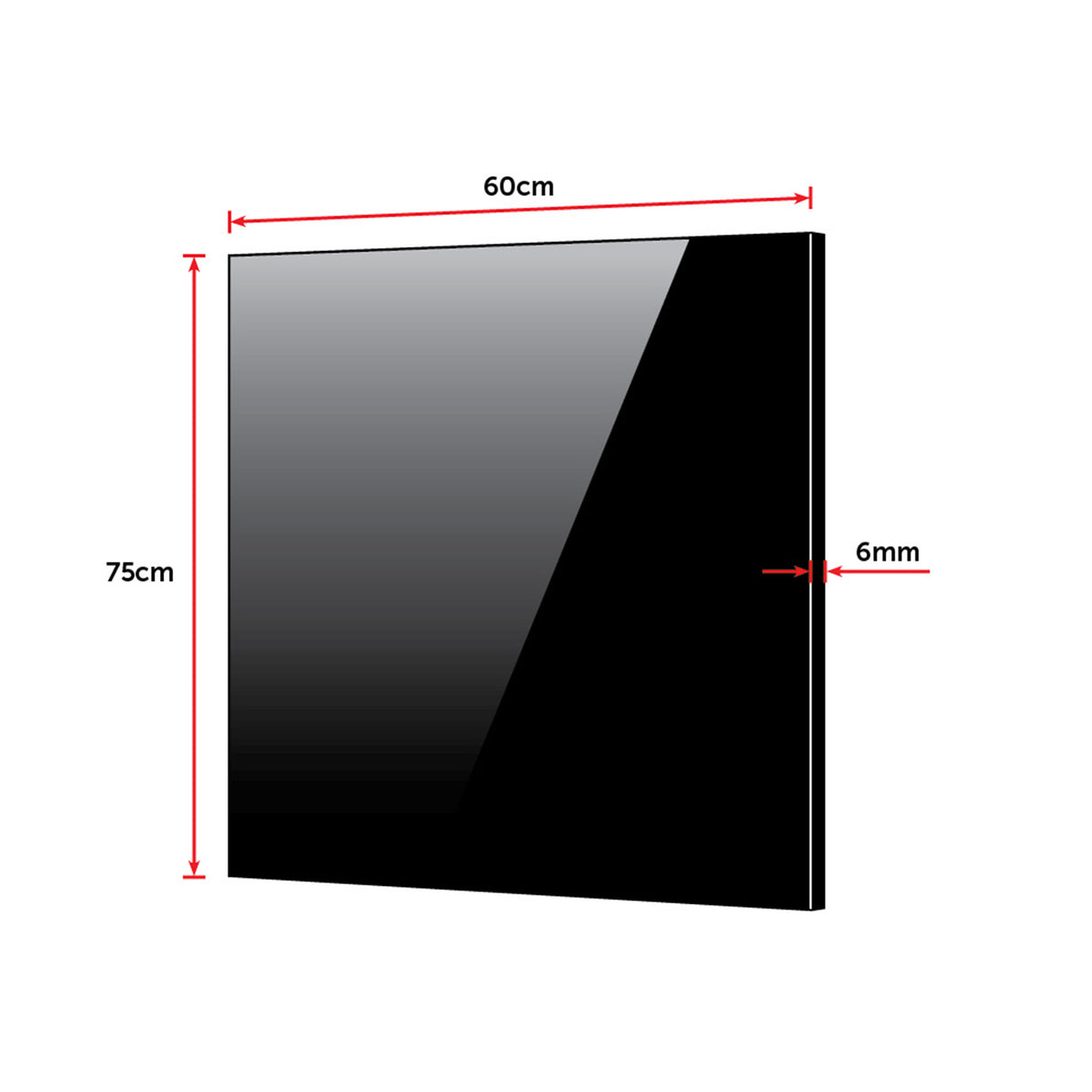 Toughened 60cm x 75cm Black Glass Kitchen Splashback