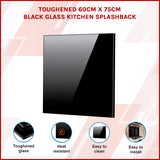 Toughened 60cm x 75cm Black Glass Kitchen Splashback - Front View