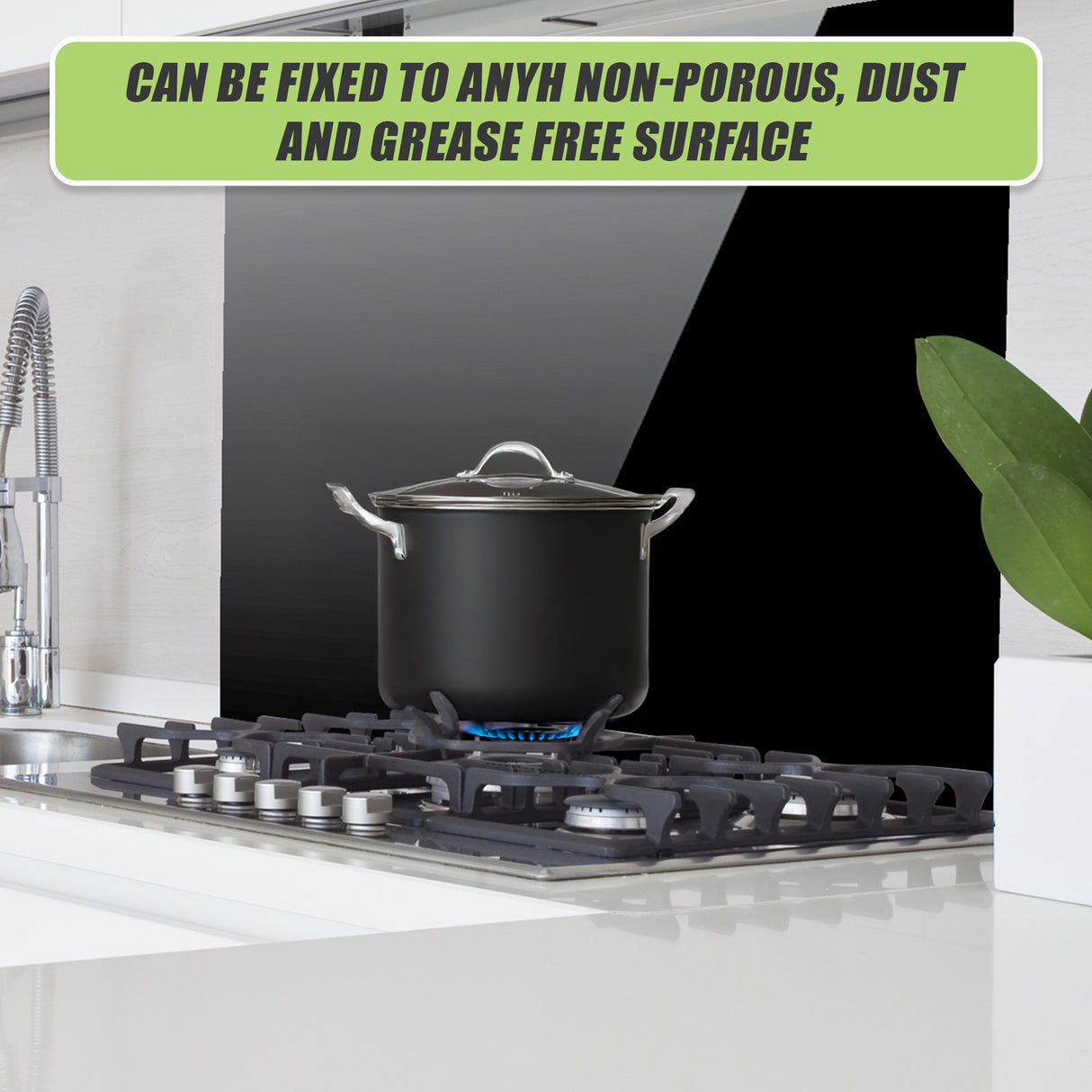 Toughened 90cm x 75cm Black Glass Kitchen Splashback