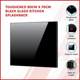 Toughened 90cm x 70cm Black Glass Kitchen Splashback - Front View