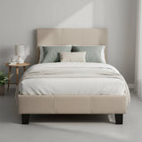 Single Linen Fabric Bed Frame Beige - Side View