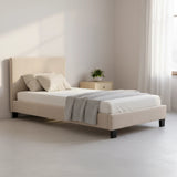 Single Linen Fabric Bed Frame Beige