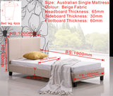 Single Linen Fabric Bed Frame Beige
