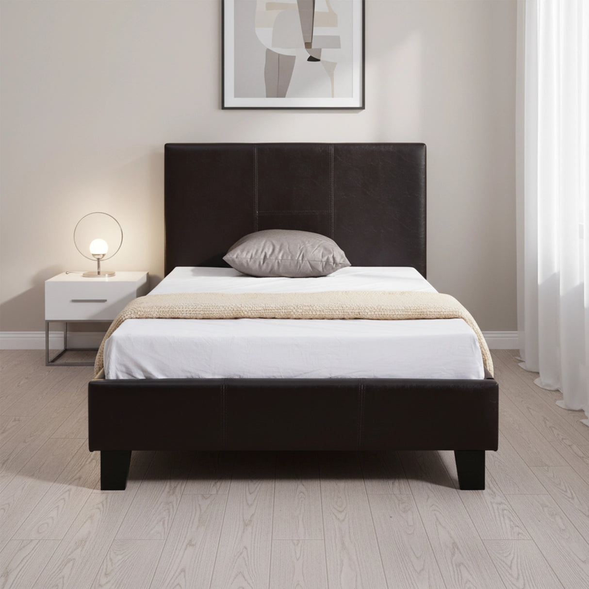 Single PU Leather Bed Frame Brown