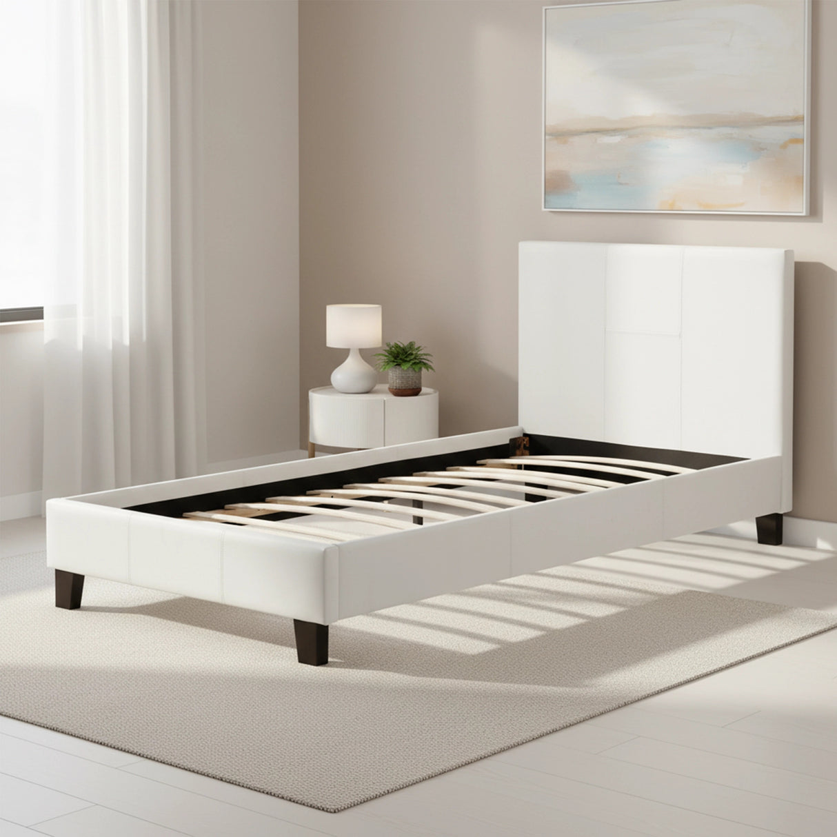 Single PU Leather Bed Frame White