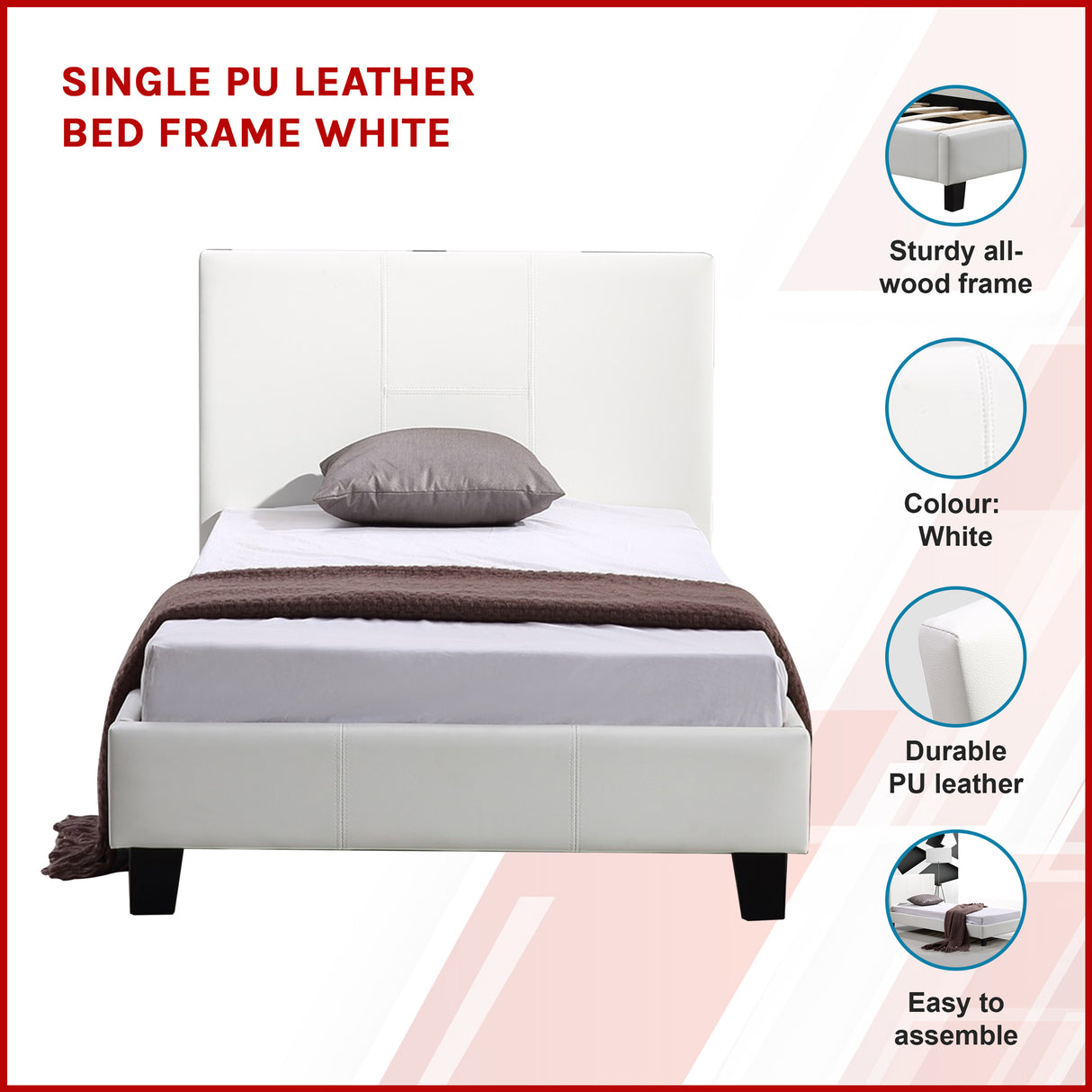 Single PU Leather Bed Frame White