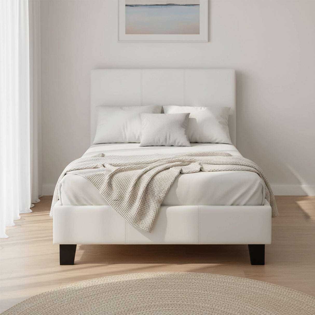 Single PU Leather Bed Frame White