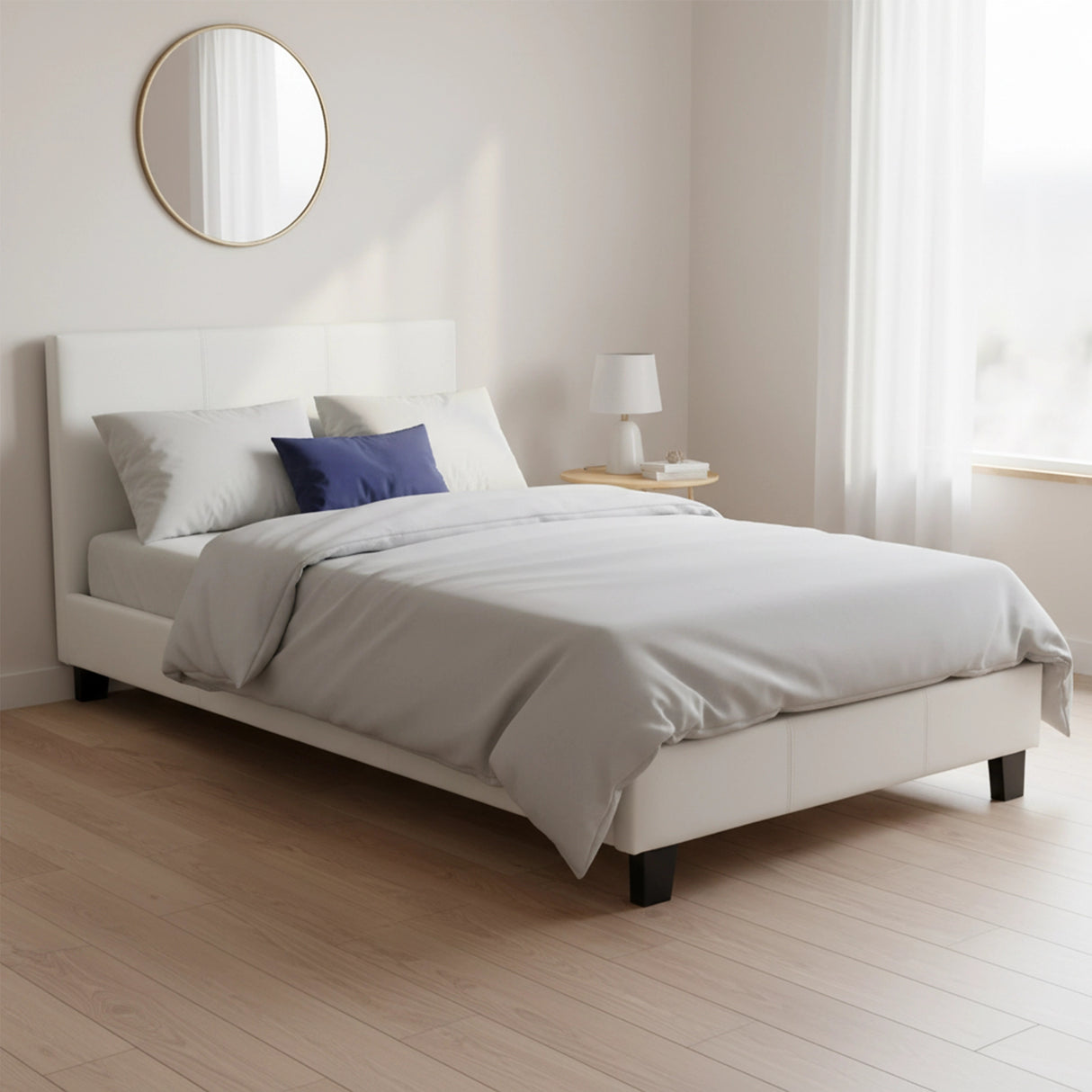 Single PU Leather Bed Frame White