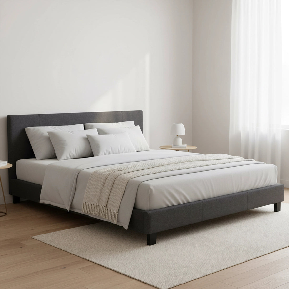 King Linen Fabric Bed Frame Grey