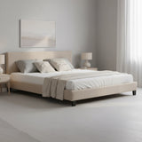 King Linen Fabric Bed Frame Beige - Close-Up Angle