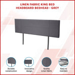 Linen Fabric King Bed Headboard Bedhead - Grey