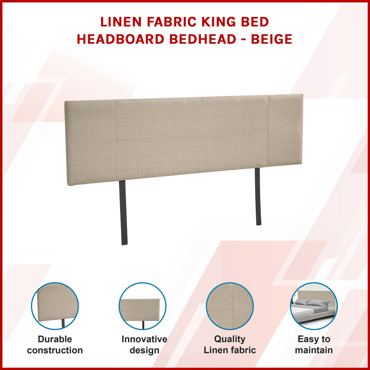 Linen Fabric King Bed Headboard Bedhead - Beige