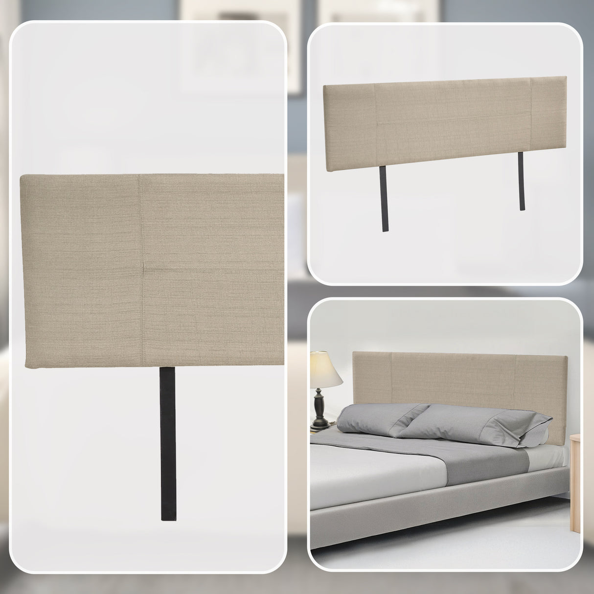 Linen Fabric King Bed Headboard Bedhead - Beige