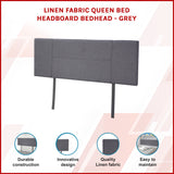 Linen Fabric Queen Bed Headboard Bedhead - Grey - Front View
