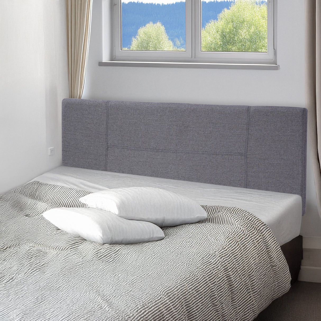 Linen Fabric Queen Bed Headboard Bedhead - Grey