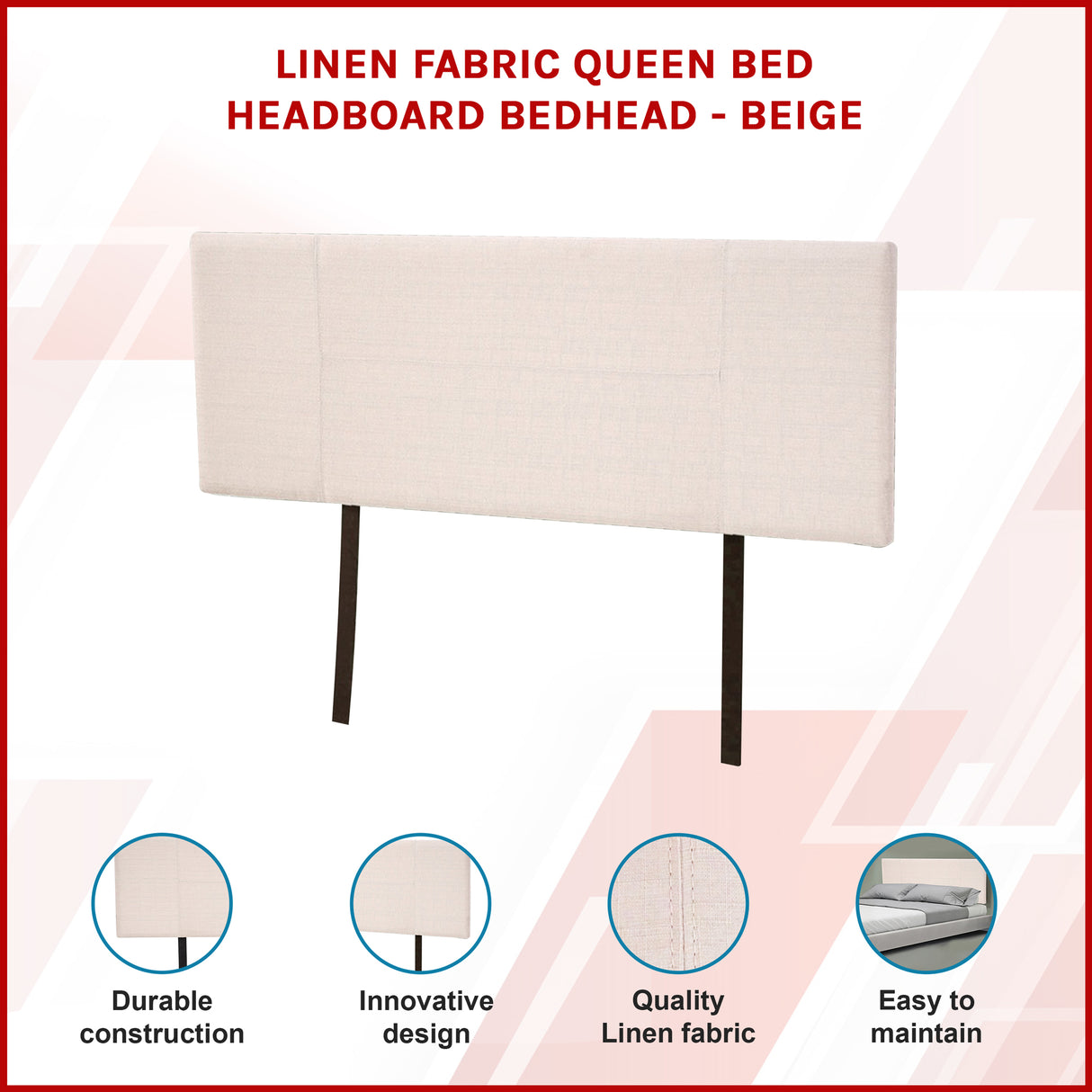 Linen Fabric Queen Bed Headboard Bedhead - Beige